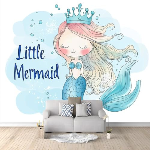 Papiers peints 400 x 280 cmDessin Animé Belle Petite Sirène 3D Poster Geant Mural Personnalisé, Bleu Pour Salon Chambre D'Enfant Décoration Murale Affiche Papier Peint intissé