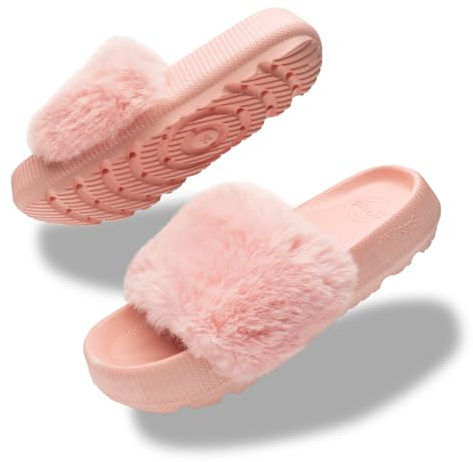 Knuffis Chanclas de felpa para mujer, zapatillas de pelo para mujer, chanclas de baño de felpa, Rosa., 38 EU