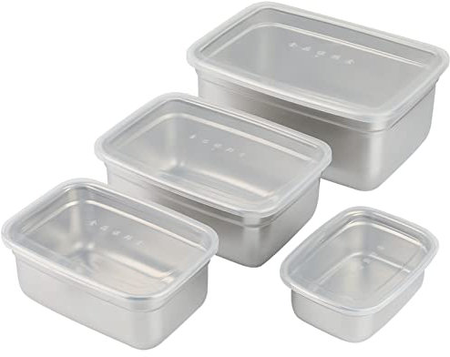 Contenitori per Alimenti in Acciaio Inossidabile con Coperchi a Tenuta Stagna da 4 Pezzi, Scatola di Conservazione degli Alimenti Rettangolare per Mensa Domestica o Ristorante