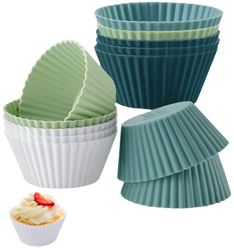 pcsfoe Set di 12 pirottini per muffin in silicone, antiaderenti, riutilizzabili, adatti per torte, creme e budini, feste per bambini (4 colori)