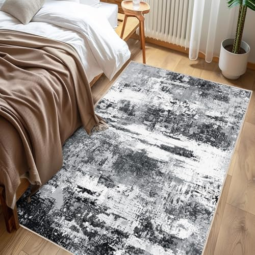 Chicnix Teppich Läufer Flur 80x150cm Küchenläufer, Teppich Küche Waschbar Kurzflor rutschfest, Moderner Abstraktem Wohnzimmerteppich für Eingangsbereich Kinderzimmer Esszimmer Dekor, Schwarz Weiß