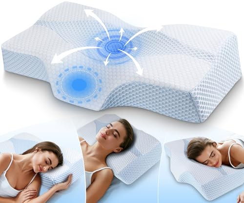 Hypuno Almohada ortopédica de espuma viscoelástica para el cuello y el dolor de hombros con 2 alturas y funda lavable – Almohada ergonómica para dormir de lado y espalda