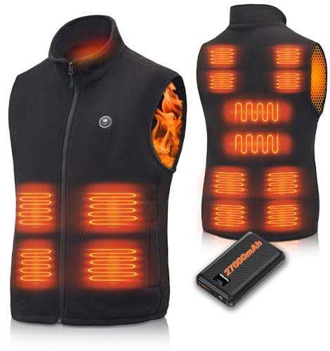 NEEMOSI Veste Chauffante avec 27000mAh Batterie Homme Femme,14 Zones de Chauffage, 3 Températures Réglables, Gilet Chauffant pour Vélo, Homme, Pour la Randonnée, Le Ski, La Pêche (Gris foncé M)
