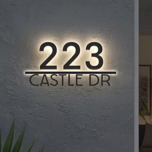Personalized Illuminated House Numbers Plaques For Outside, Custom Door Number Signs For Wall, 3D Acrylic LED Light Address Number Plate For Home Garden Yard(18in)