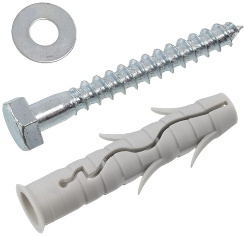 AERZETIX - Kit de 10 tacos con reborde Ø14x75 mm de nylon con aletas + 10 tornillos tirafondo Ø10x80 mm + 10 arandelas anchas para perno M10 | para fijación en hormigón ladrillo cemento