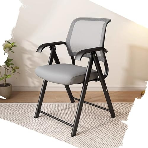 Comoda sedia pieghevole con struttura in metallo, sedia da ufficio con braccioli, sedia portatile per conferenze, visitatori, 45 cm, sgabelli da pranzo nero (grigio), ideale per uso domestico e