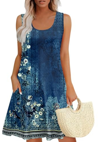 Vestiti Estivi Donna Larghi Moda Smanicato Spiaggia Abito Donna Estivo Canotta Floreale Corto Leggero Dress