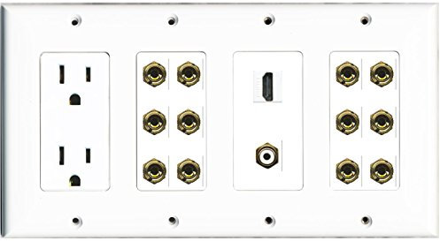 RiteAV – (4 Gang) 15 A toma de corriente HDMI RCA blanco 12 Banana placa de pared blanco