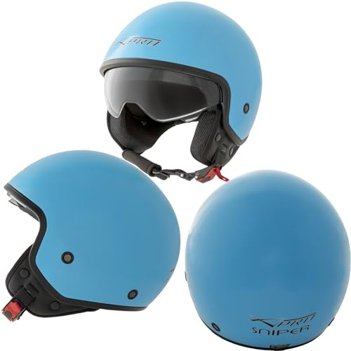 A-pro Open Face Jet Helmet Moped Motorbike Scooter Inner sun visor Blue M