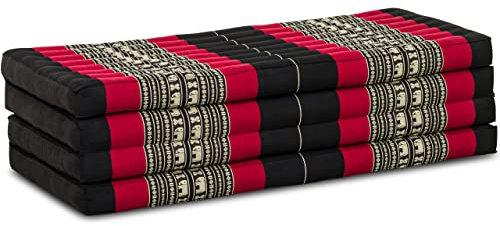 livasia Nachhaltige Klappmatratze aus Kapok - 200x110x8cm - breite Gästematratze, Faltbare Matratze, ökologische Yogamatte, klappbares Gästebett, Liege für Garten und Balkon (Schwarz/Elefanten)