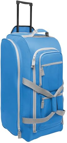 Vertrieb durch Preiswert und Gut Trolley Reisetasche mit Gleitschienen für Treppen, große Rolltasche mit 2 Rollen und vielen Fächern, geräumiges Reisegepäck, 67 Liter, Blau