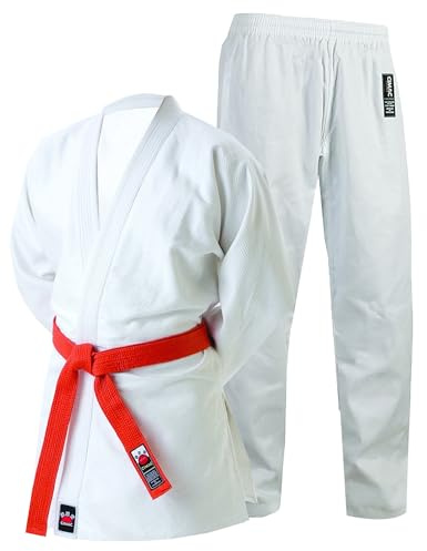 Cimac Judo Gi - White - 350g Judo Suit, Student Training & Sparring Uniform for Kids & Adults, Comfy & Durable, Made of Polycotton, Single Weave, Comes with a Belt, 130cm