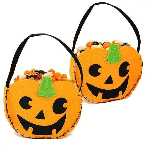 com-four® 2x Halloween Taschen, Kürbis Beutel zum Sammeln von Süßigkeiten | Sammeltasche im Kürbis-Design