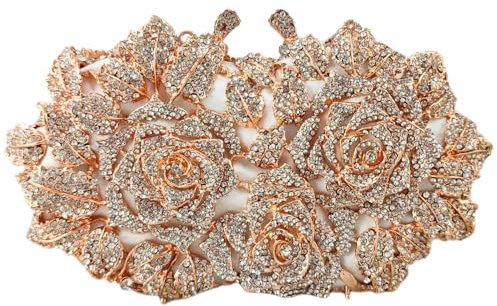 Boutique De FGG Blume Abendtasche Kristall Clutch Handtasche Damen Formale Strass Brauthandtasche Clutches für Party,Mini,Roségold