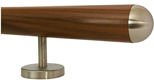 Pasamanos de madera de nogal, soportes rectos de acero inoxidable, longitud 30-500 cm, de una pieza, personalizable