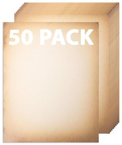 50 Pack Classic Aged Paper | Vintage Stationary Paper | Use for Creating Timeless Writing, Drawing, Sketches, Painting Projects | Ink Jet and Laser Printer Friendly | 8.5 x 11 Inches 50 Sheets