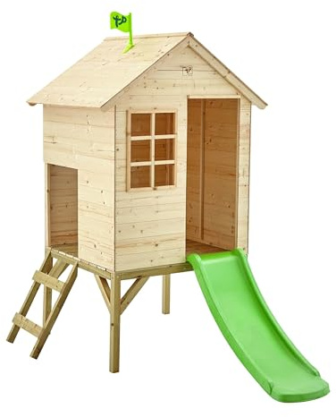 TP Toys Sunnyside Wooden Tower Playhouse With 1.2M Slide. Wooden Playhouse For Kids Outdoor, Made From FSC Certified European Wood, Sturdy Outdoor Wendy House, Garden Playhouse for Kids, 18 months+