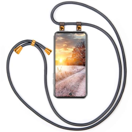 moex Handykette für Samsung Galaxy S20 / S20 5G Hülle mit Band abnehmbar, Handyhülle mit Kette zum Umhängen, Handyband 155 cm lang Stoff Kordel Umhängehülle, Handy Umhängeband, Anthrazit