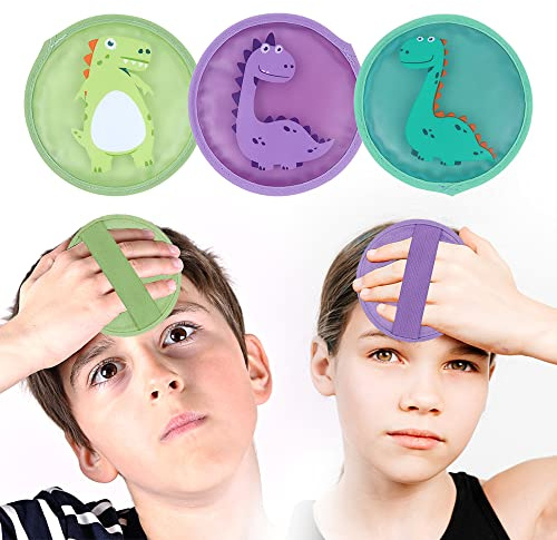 Hilph Kühlpads Kinder Kühlpack mit Weicher Plüsch (3 Stück), Dinosaurier Design - Wiederverwendbare Kalt/Warm Kompresse für Kinder