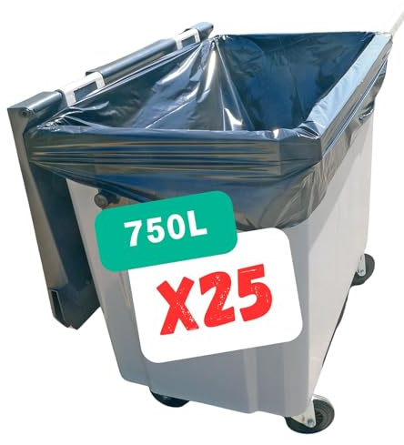 SANY GIENE Müllbeutel, 750 l, Schutzbezug für Müllbehälter, 750 l, Karton mit 25 Beuteln, schwarz, blickdicht, Profi-Serie, Dicke 35 µ, auslaufsicher und schmutzabweisend