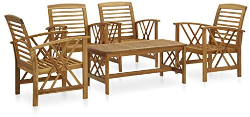 vidaXL Akazienholz Massiv Gartenmöbel 5-TLG. Tisch Gartenstuhl Lounge Gartenset Sitzmöbel Sitzgruppe Gartengarnitur Stuhl Beistelltisch