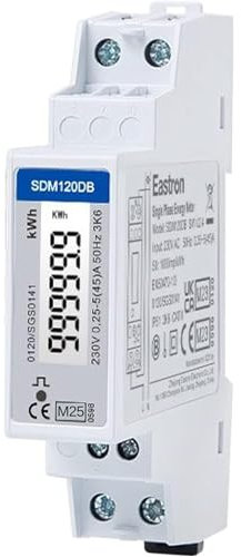 Modbus Single-Phase, Electric Energy Meter (SDM120DB Electricity Meter) - 1U DIN-Rail Mounted kWh Meter with 45A-Rated Capability - Pulse Output 1 1000imp/kWh - 18/1P Module