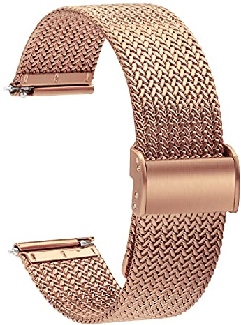 TStrap Mesh Uhrenarmband Metall 20mm - Schnellverschluss Ersatz Uhrenarmbänder für Herren Damen - Mailänder Smartwatch Armband aus Edelstahl Roségold - 16mm 18mm 20mm 22mm