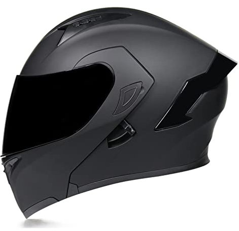 Woljay Full Face Flip Up Motorcycle Modular Helmet Integrated Motorbike Dual Visor for Adults Men Women Moped Street Racing DOT Approved (M,Matte Black-Smoke Visor)