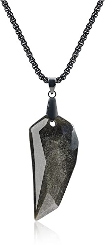 COAI Collana da Uomo con Pendente Dente di Lupo in Ossidiana Oro Catena Acciaio Inox