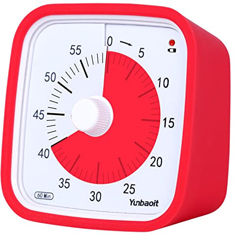 Visueller Timer, Yunbaoit Verbesserter 60 Minuten Countdown Timer für Kinder Erwachsene mit Alarm bei Niedrigem Batteriestand, Leises Zeit Management Werkzeug mit optionaler Alarm (Rot)