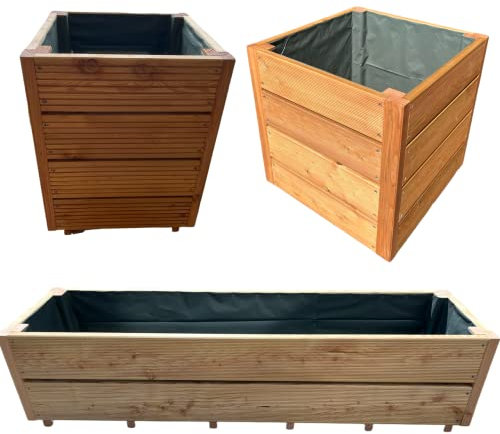 BaustoffhandelShop Blumenkasten aus sibirischer Lärche Luxusblumenkasten auf Wunschmaß Blumenkübel Pflanzkübel (L40 x B40 x H32cm Riffelung grob/Natur)