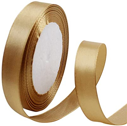 Satinband Champagner Gold 15mm, 23 Meters Dekoration Präsent Geschenkband Breit Schleifenband, Stoffband für Kleid Hochzeit, Taufe und Geburtstag Geschenke,Satin Dekoband, Deko Band Geschenkverpackung