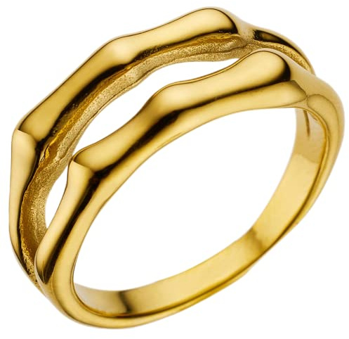 Jude Jewelers Stainless Steel Bamboo Bone Style Double Band Wedding Statement Anniversary Ring (Gold, 8)