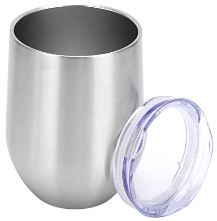 Bicchiere da Vino Senza Stelo in Acciaio Inossidabile, Tazze da Vino Sottovuoto Isolate a Doppio Strato da 12 Once, Bicchiere da Viaggio Senza Stelo con Coperchio per Vino, Caffè, Cocktail