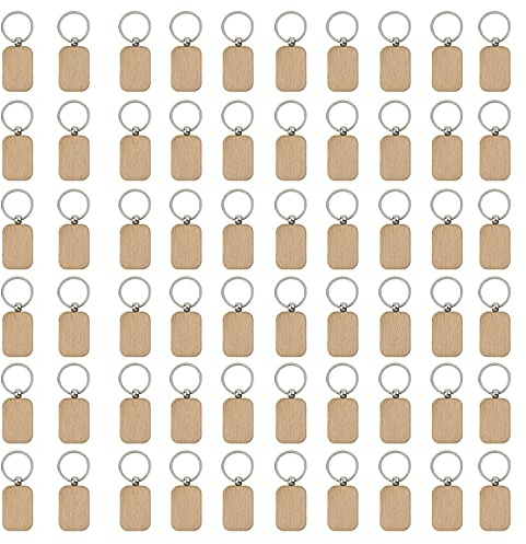 Niejgay 60 Pièces Série Vierge Arrondi Porte-Clés en Bois Bricolage Porte-Clés en Bois Peut être Gravé de Bricolage