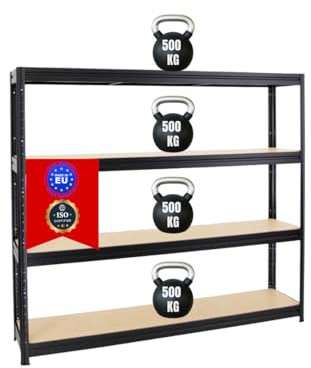 PROREGAL Schwerlastregal Dino Extra Breit 180x200x45 cm Fachlast 500kg Schwarz, Garagenregal, Lagerregal, Steckregal, Weitspannregal