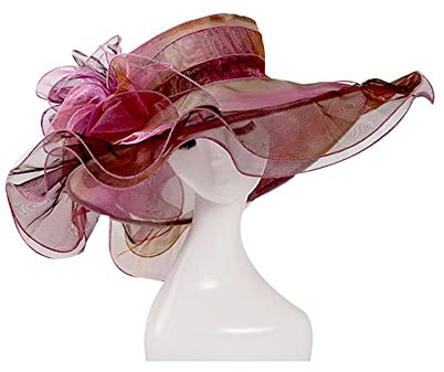LUMoony Hut Frauen 1Pcs Damen Organza Kirche Fascinator Braut Hochzeit Sonnenhüte Tee Party Hut breite Krempe Sonnenhut Fascinator mit großer Krempe Strandmütze Organza-Hüte Kirche Hut