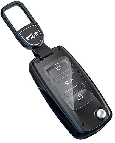 ontto Autoschlüssel Hülle Passt für VW MK4 Bora Golf 4 5 6 Jetta Passat Polo Bora Touran Passt für Skoda Octavia Seat Schlüsselhülle Metall Schutzhülle Fernbedienung Cover Schlüsselanhänger-A Schwarz