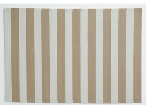 AUBRY GASPARD - Tapis d'Extérieur en Polypropylène 120 x 180 cm - Rayures Beige - 100% Plastique Recyclé - Résistant aux UV et Intempéries - Réversible et Tissé à la Main - Entretien Facile à l Eau