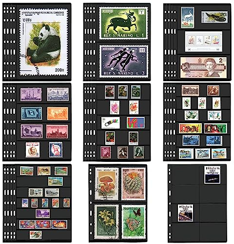 MUQING 9 Sizes Stamp Pages - 30 Sheets Stamp Album Sleeves, Collecting Albums Holder