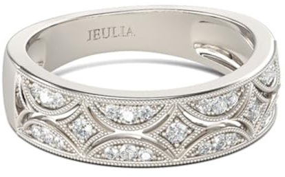 Jeulia 925 Sterling Silber Ringe Milgrain Rundschliff Damen Band Jubiläum Versprechen Ringe mit Schmuckschatulle für Sie Frauen Mädchen