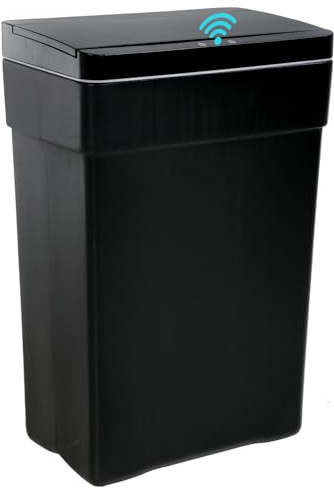 BLKMTY 13 Gallon Trash Can 50 Liter Kitchen Trash Can with Lid Plastic Garbage Can Automatic Garbage Bin Touchless Trash Bin for Office Bathroom Rubbish Can Auto Waste Bin Dustbin, Black