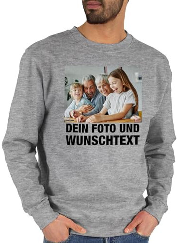 Sweater Pullover Sweatshirt Herren Damen - Mit Foto I Eigenem Bild I Text I Name I Wunschtext - XL - Grau meliert - pullis für Freunde selbst drucken Photo Pulli partnerpullies selber gestalten