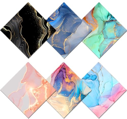 BHAHB 6 Stück Brillenputztücher,16 x 16cm wiederverwendbar brillenputztuch für Linsenbrillen und Bildschirme,Niedliches Design für Frauen (B6-Marmor)