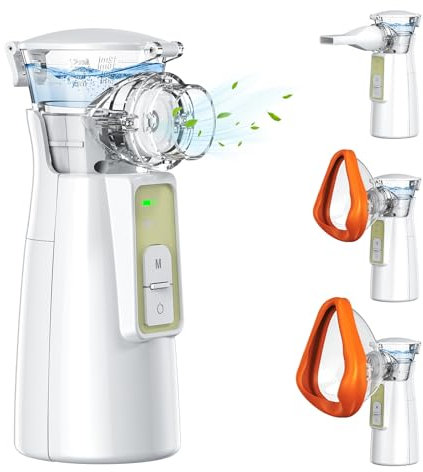 Aerosol portatile per bambini e adulti, il tasso di atomizzazione è regolabile,2 boccagli e maschera,ricarica USB-C,nebulizzatore autopulente,Aerosol Ultrasuoni per Viaggi e Uso Domestico