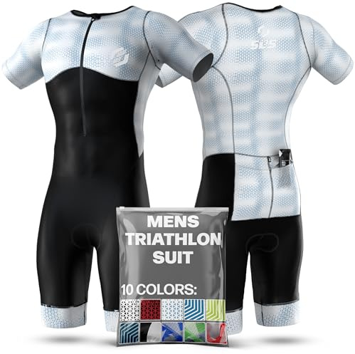 SLS3 Triathlon Anzug Herren - Trisuit Einteiler – Triathlonanzug - Triathlon Einteiler - Aerodynamischer Kurzarm Trisuit, (Sky Blur, M)