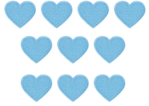 PATIKIL Stoffflicken zum Aufbügeln 3.6x4.2cm Bügelflicken 10 Packung Aufnäher Herz Form Bestickte Liebe Applikationen für Kleidung Jacken Hut Rucksack Reparieren Dekorationen Himmel Blau