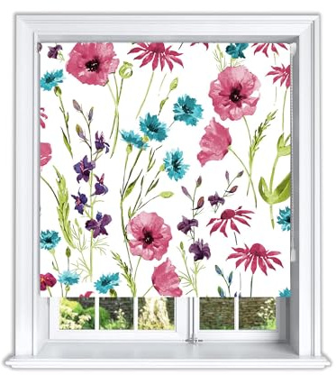 Lister Cartwright Watercolour Floral Printed Roller Blinds(90 cm Width x 155 cm Drop) Window Blackout Blinds Easy Fit Child Safety Included