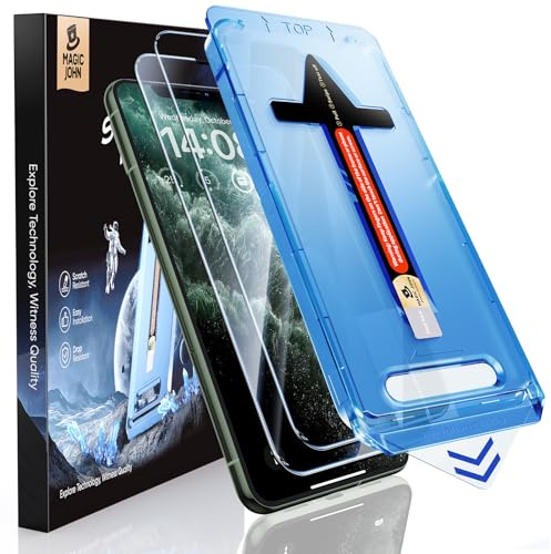 MAGIC JOHN 2 Pack for iPhone 11 Pro Max Screen Protector | 9H Hardness Tempered Glass, Easy Installation Kit, Bubble Free, 1:1 Full Coverage, HD Clear, Scratch Resistance