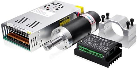 Moteur de broche CNC Kits de broches CNC Broche CNC 500w, moteur de broche cc sans balais, pilote d'alimentation, support de pince 55MM, mandrin à pince ER11 Pour fraiseuse de gravure de routeur CNC (